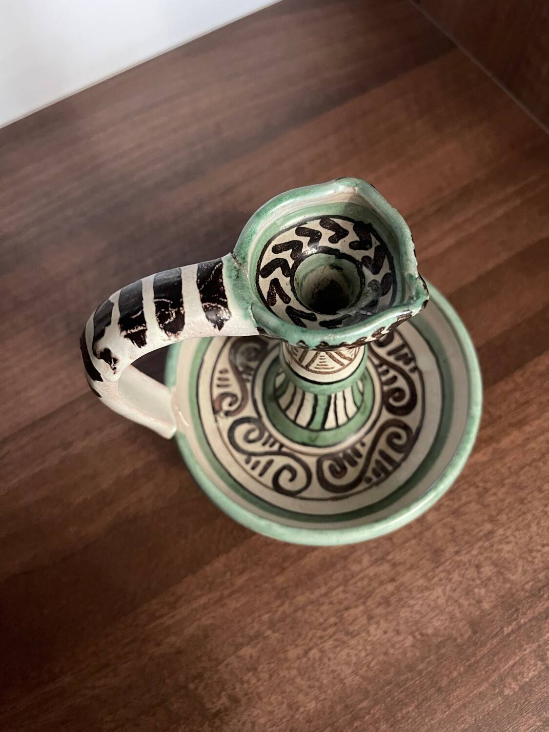 Hand candle holder "Rat de cave" in Safi ceramic, signed Punter