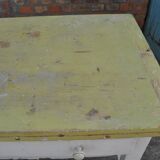 Rustic extendable dining table in white wood with an olive top, 1950s.