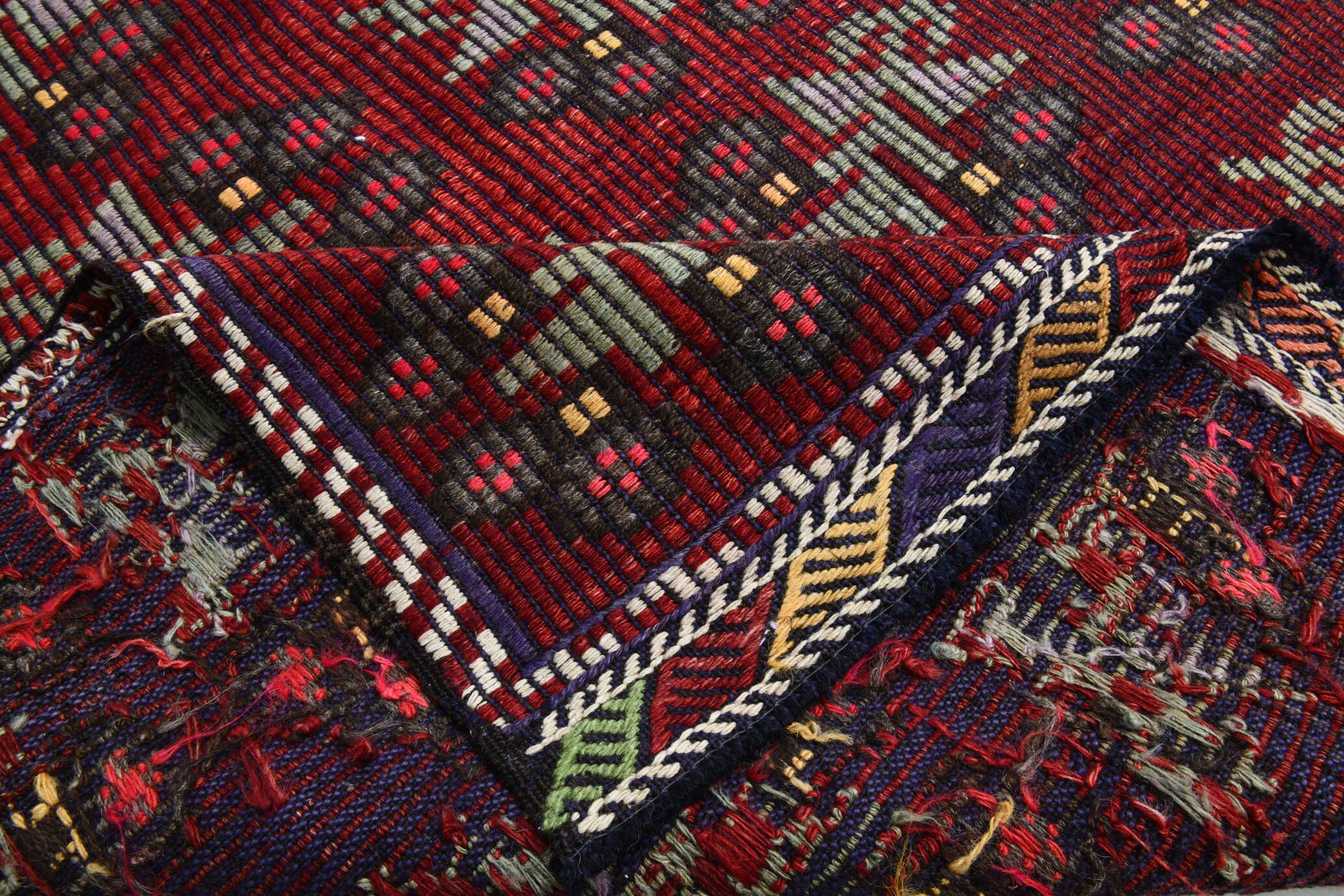 7x10 Kilim Wine Red Turkish Kilim Rug, 218x311Cm