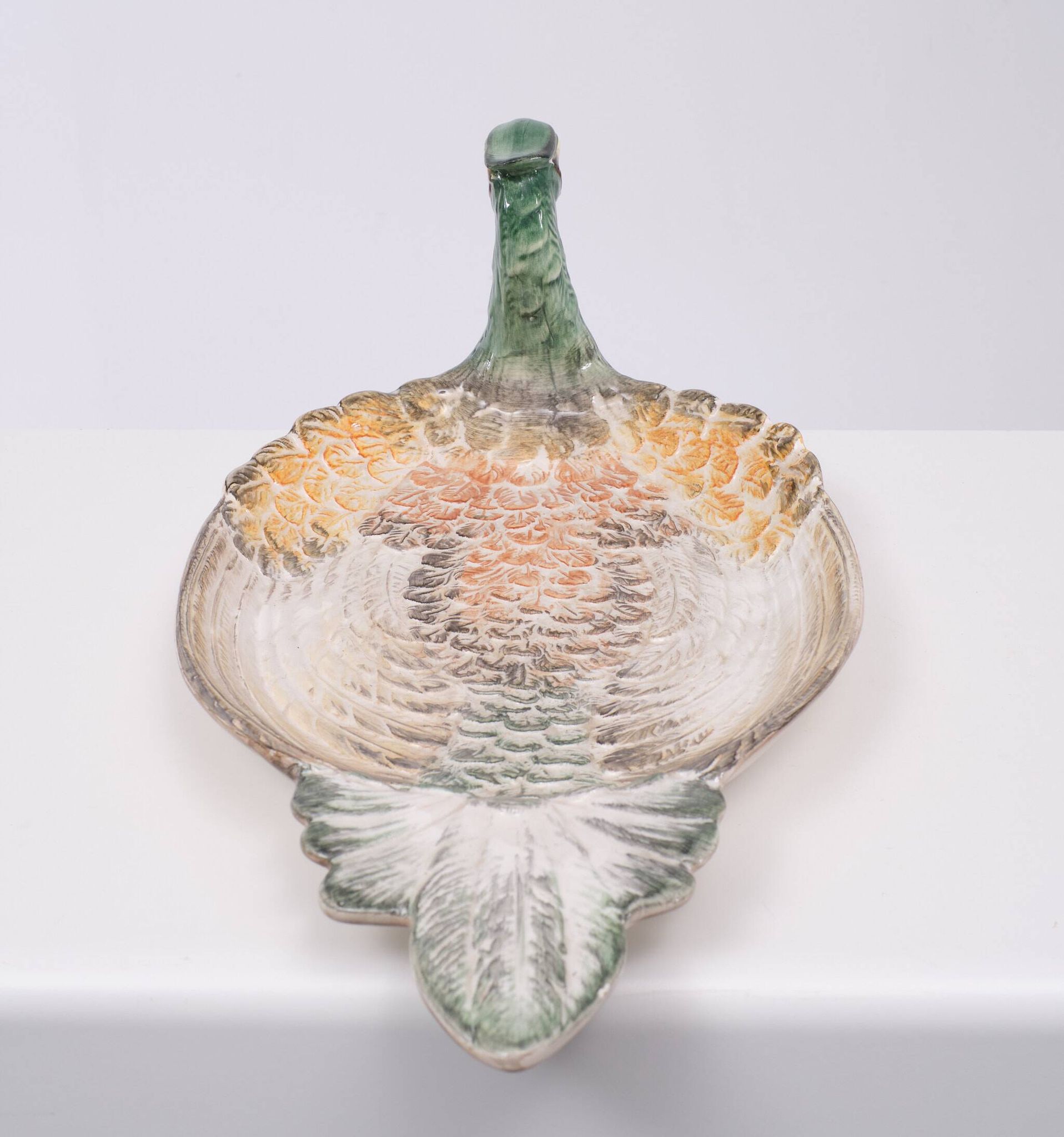 Mid century modern large Italian ceramic Peacock platter