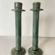 Set de 2 bougeoirs vert foncé, céramique émaillée