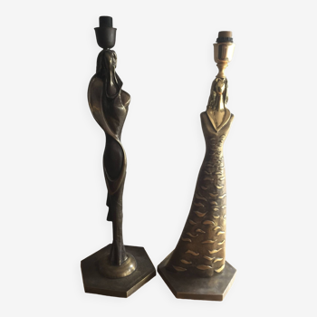 Paire de lampes en bronze et palmier Giuliano Ottaviani, 1990