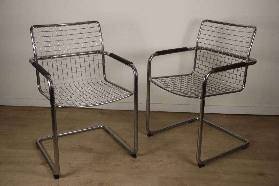 Pair of vintage chrome metal armchairs, 1970