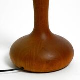 Beautiful minimalist 80s DOMUS teak table lamp with original wild silk fabr