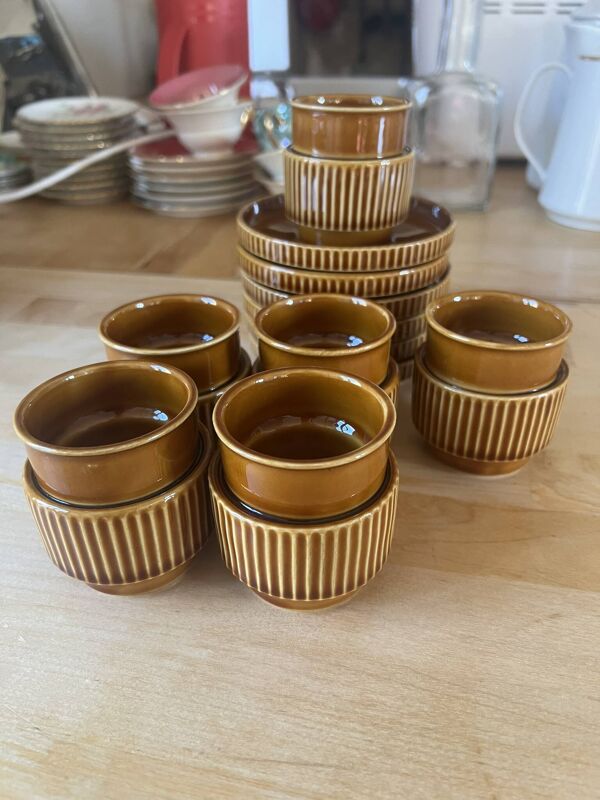 Service espresso italien vintage Tognana – grès émaillé marron