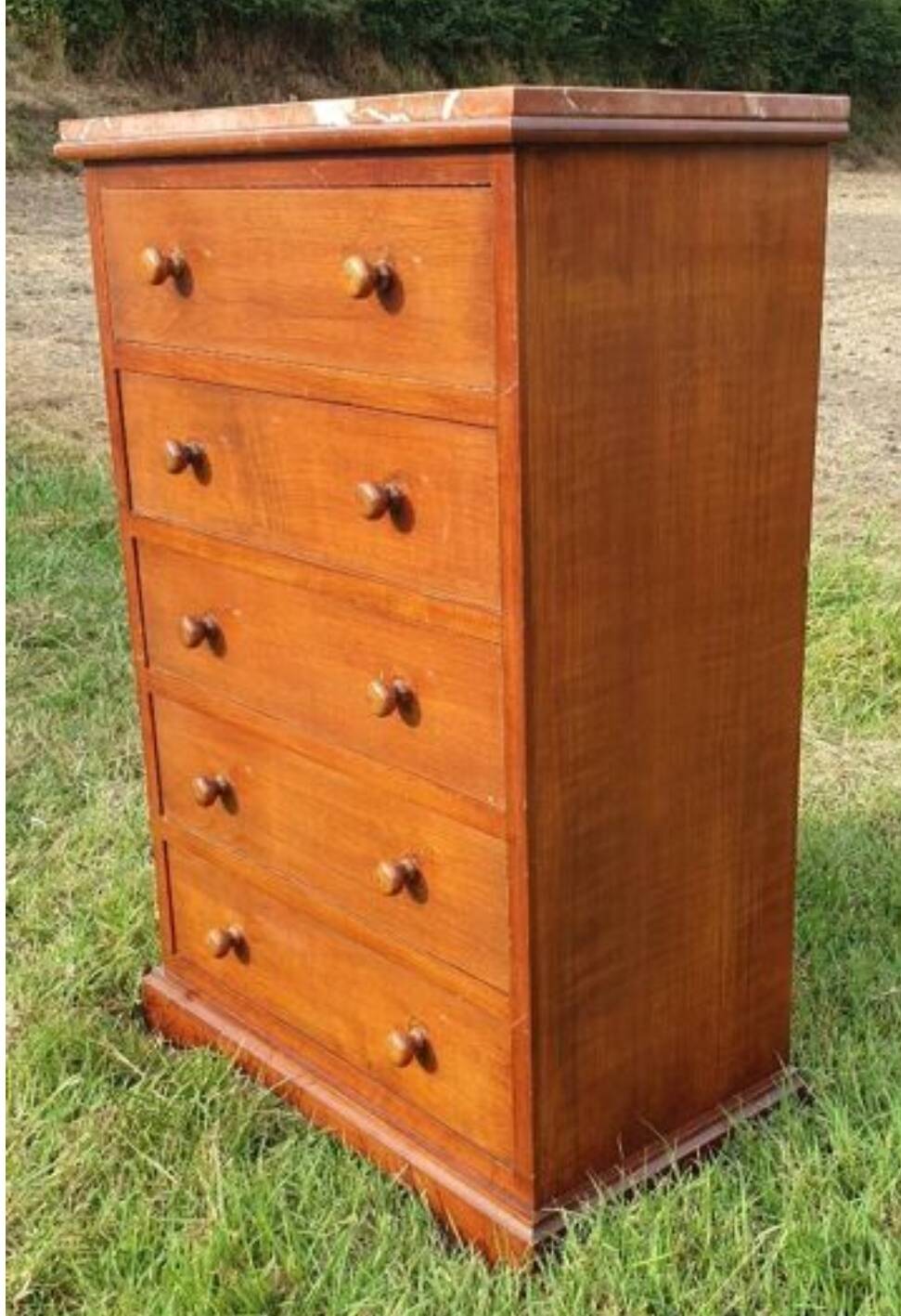 Mahogany and marble chest of drawers or chiffonier