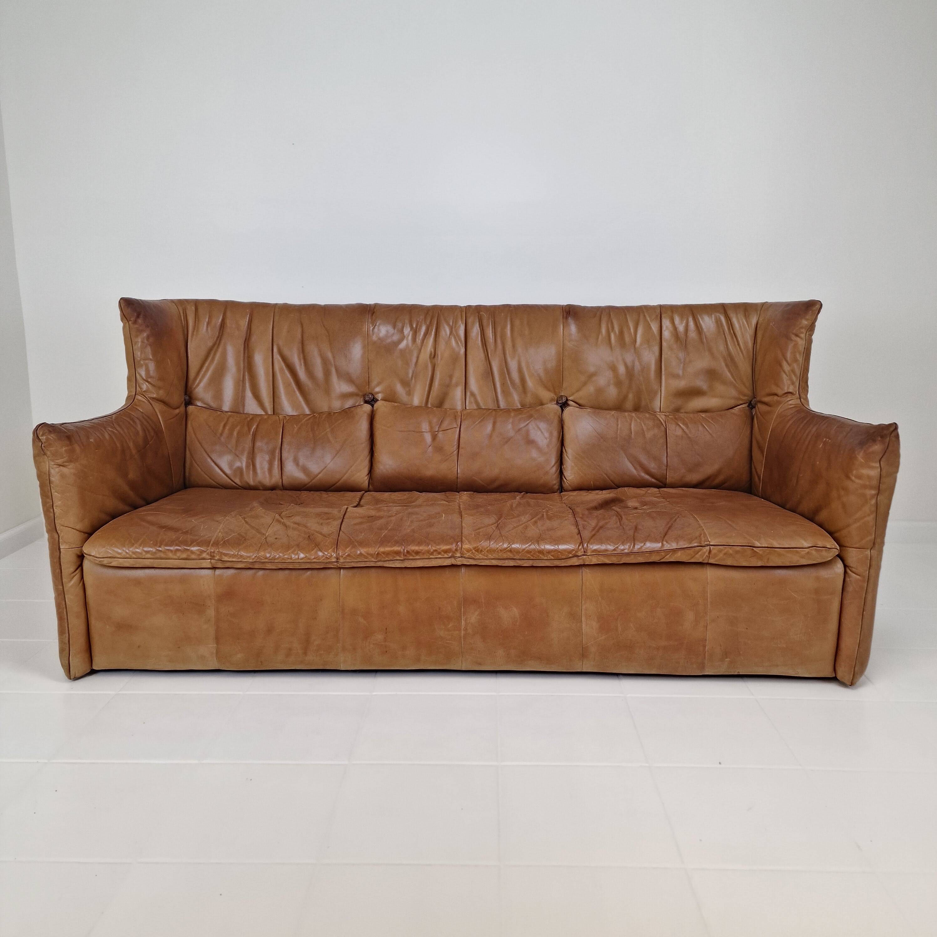 High Back Sofa By Gerard van den Berg for Montis in Cognac Leather, 1980's