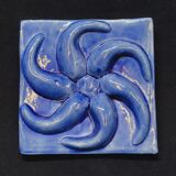 Blue Glazed Ceramic Plate Relief Decor Trivet