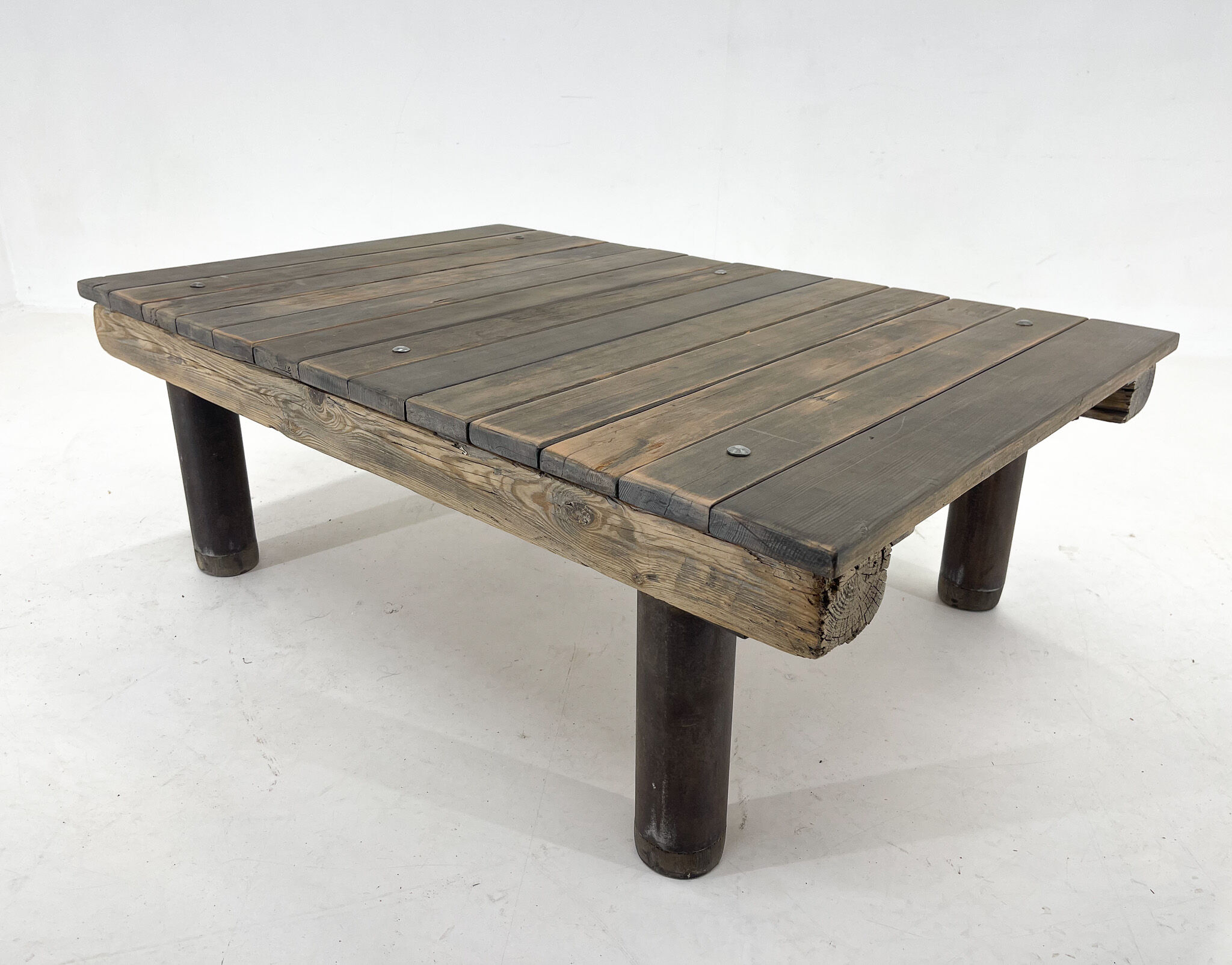 1950's vintage industrial wood & iron coffee table