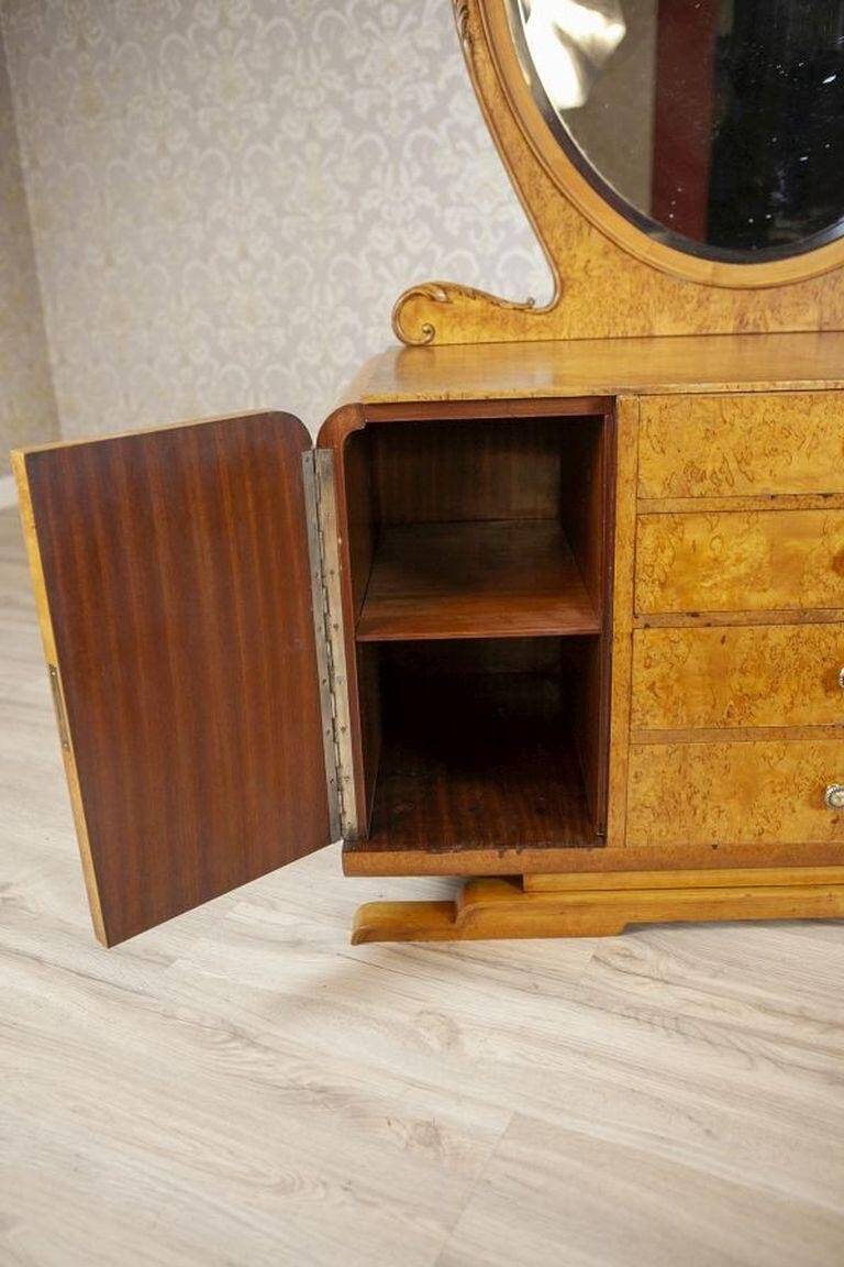 Early 20th Century Vanity Veneered with Karelian Birch with Oval Mirror, 1950s