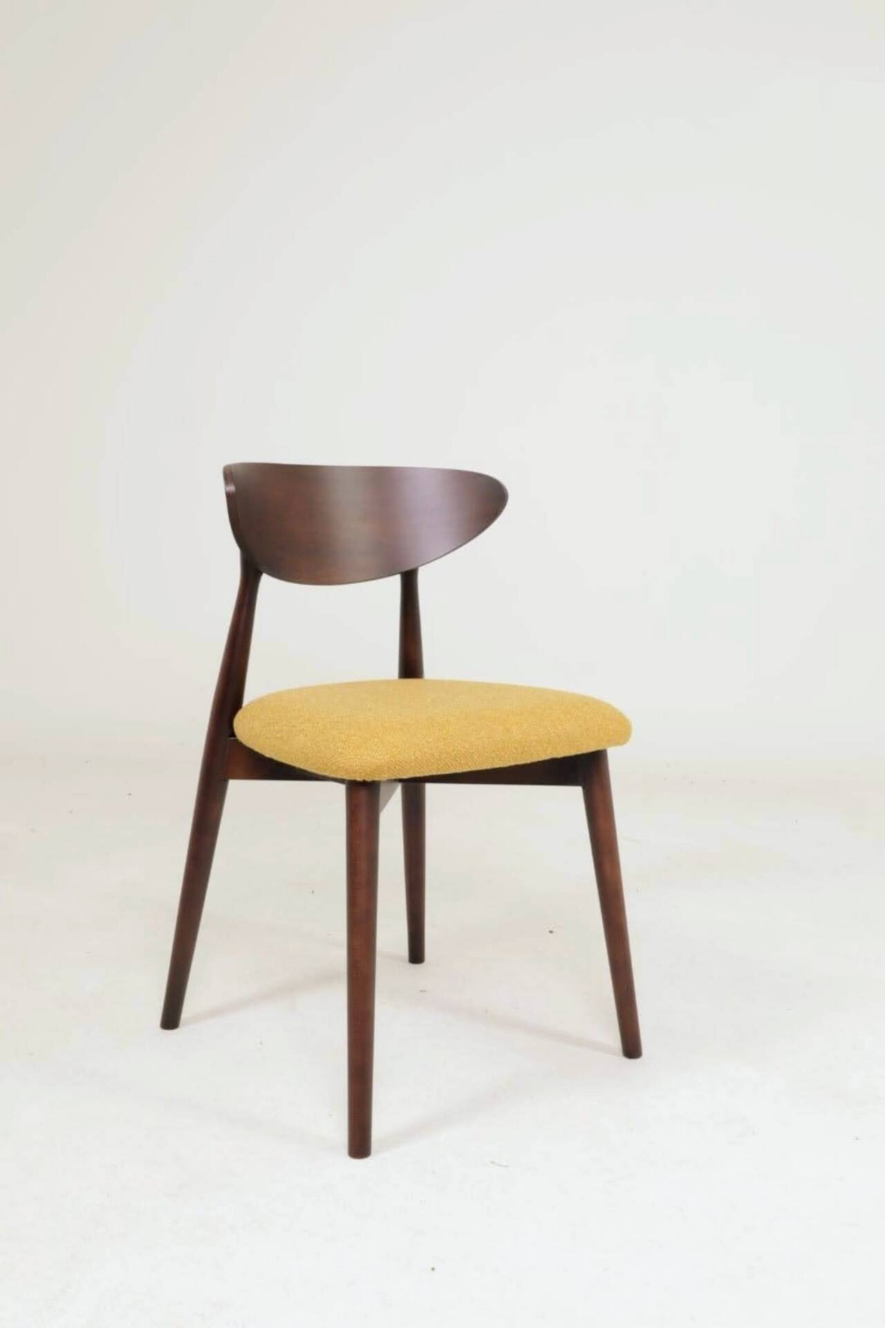 Modern Set of 4 Dining Chairs, Ochre Bouclè and Dark walnut beech wood