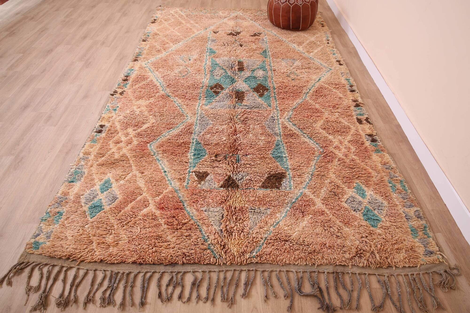 Terracotta Vintage Moroccan Rug 192 x 322 cm, Berber Handmade Wool Rug Boho