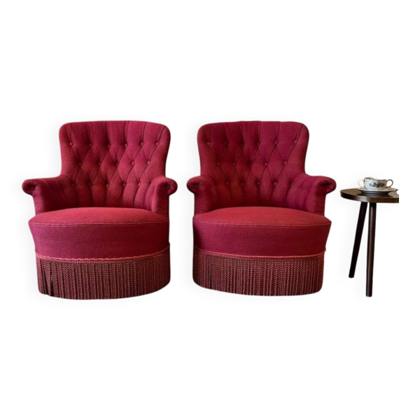 Set de 2 fauteuils cocktail vintage / fauteuils individuels avec franges