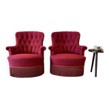 Set of 2 vintage cocktail armchairs / individual armchairs with fringes.