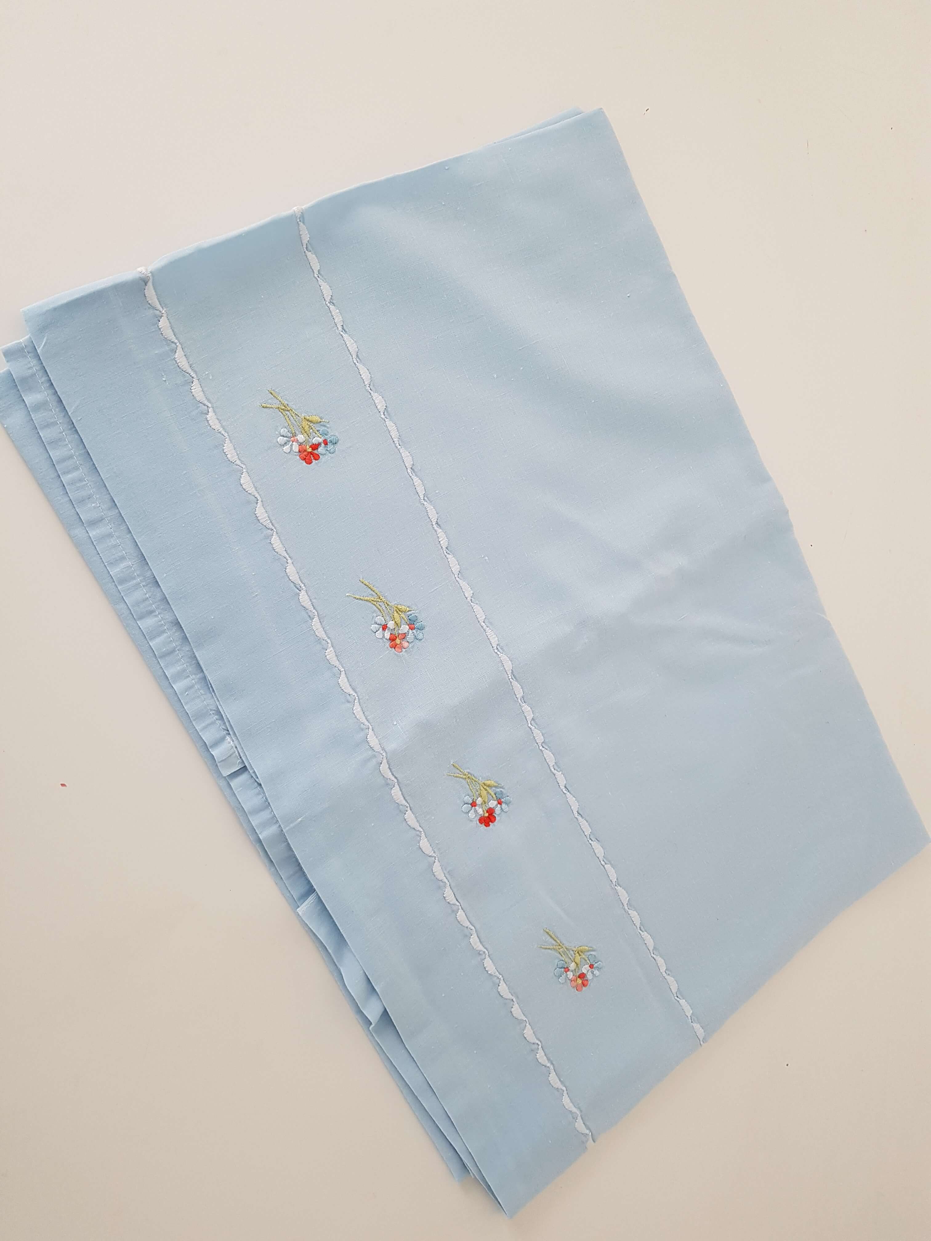Old sky blue embroidered flat sheet