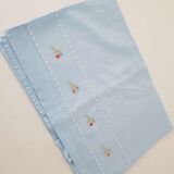 Old sky blue embroidered flat sheet