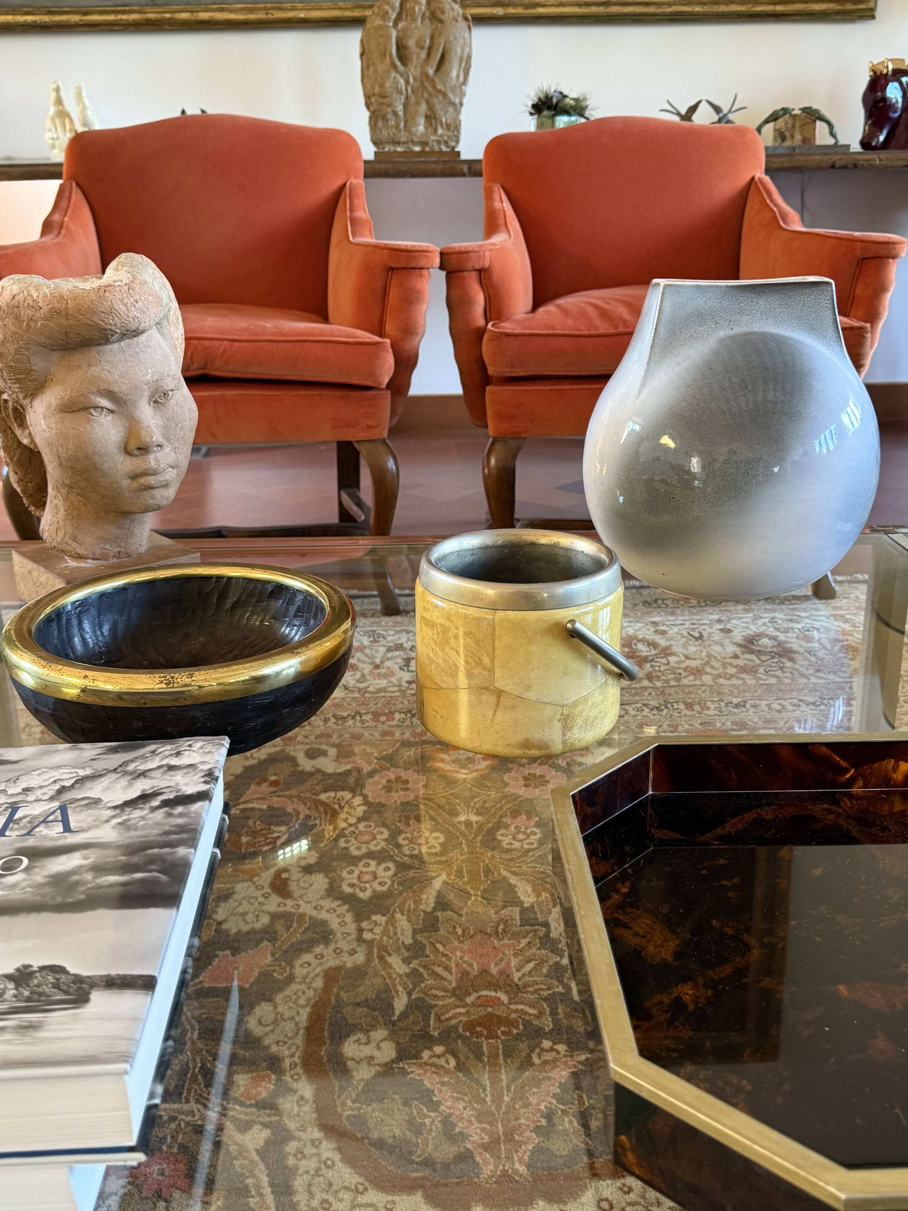 Mid-century cream parchment ice bucket, Aldo Tura Italy 1950s