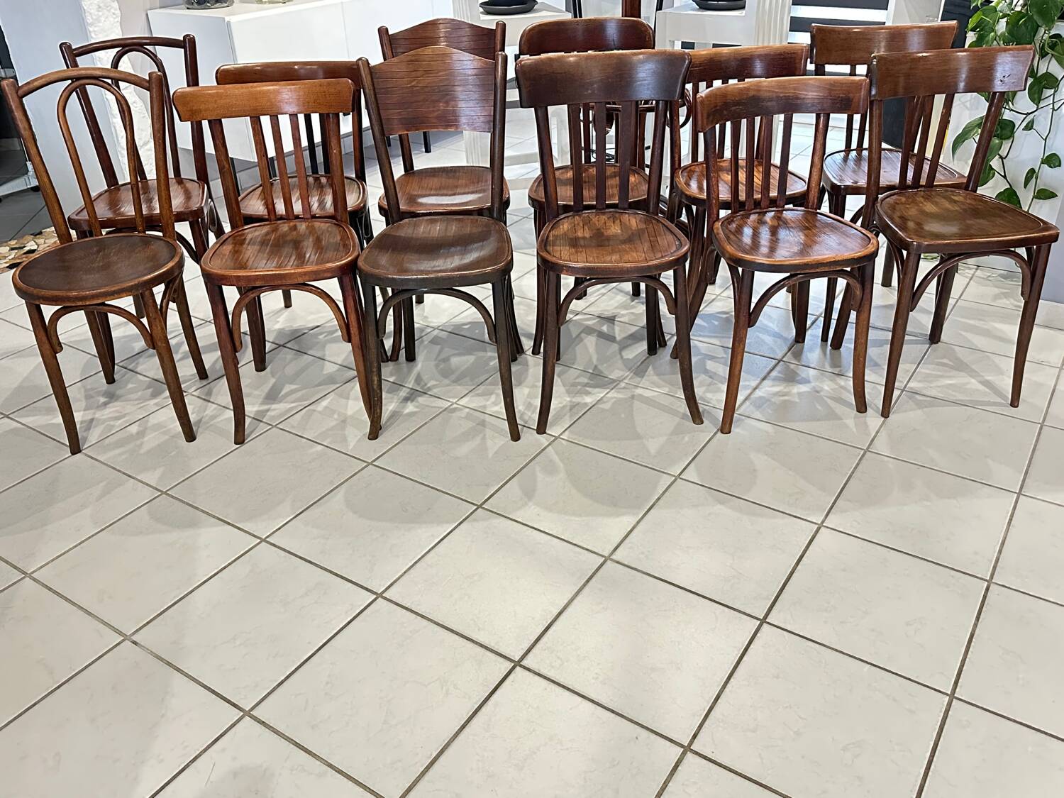 Set of 12 mismatched bistro chairs Baumann & Fischel 1930