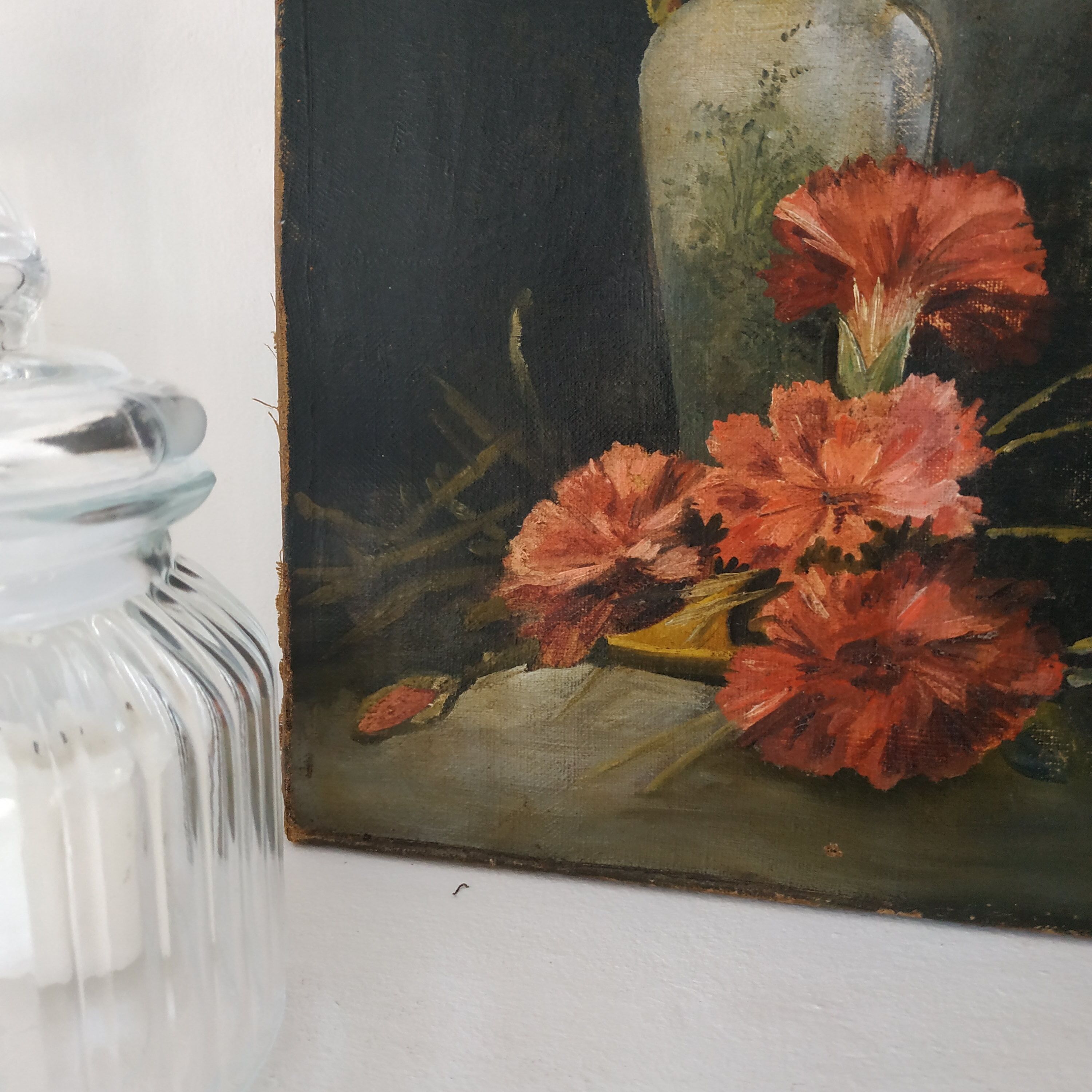 Old pitcher painting with carnations
