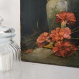 Old pitcher painting with carnations