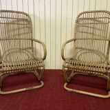 Pair of vintage rattan armchairs, Italy 1950