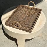 Rectangular Asian handmade basket with circular handle L:45 l:35