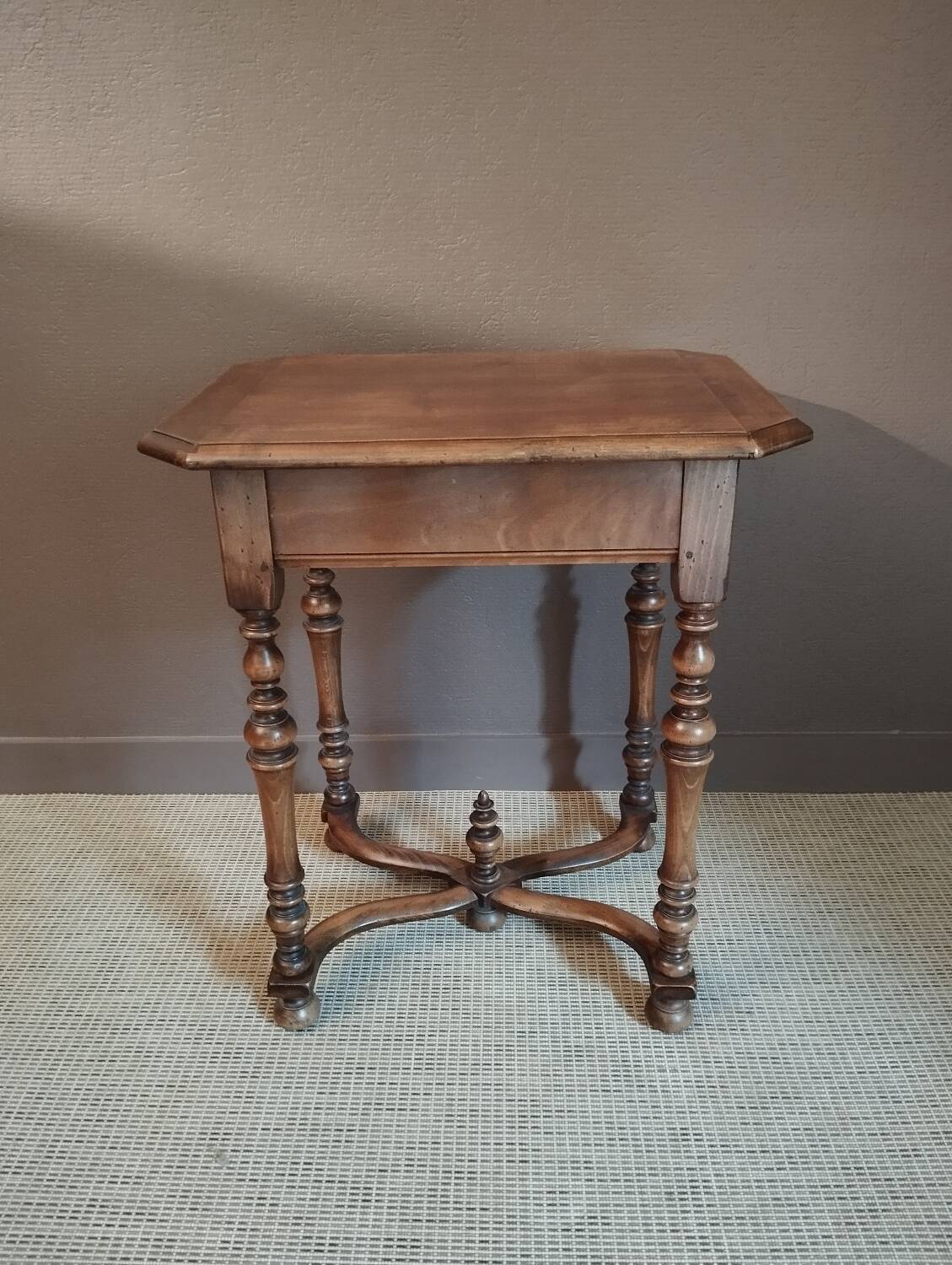 Walnut serving trolley, bedside table, console