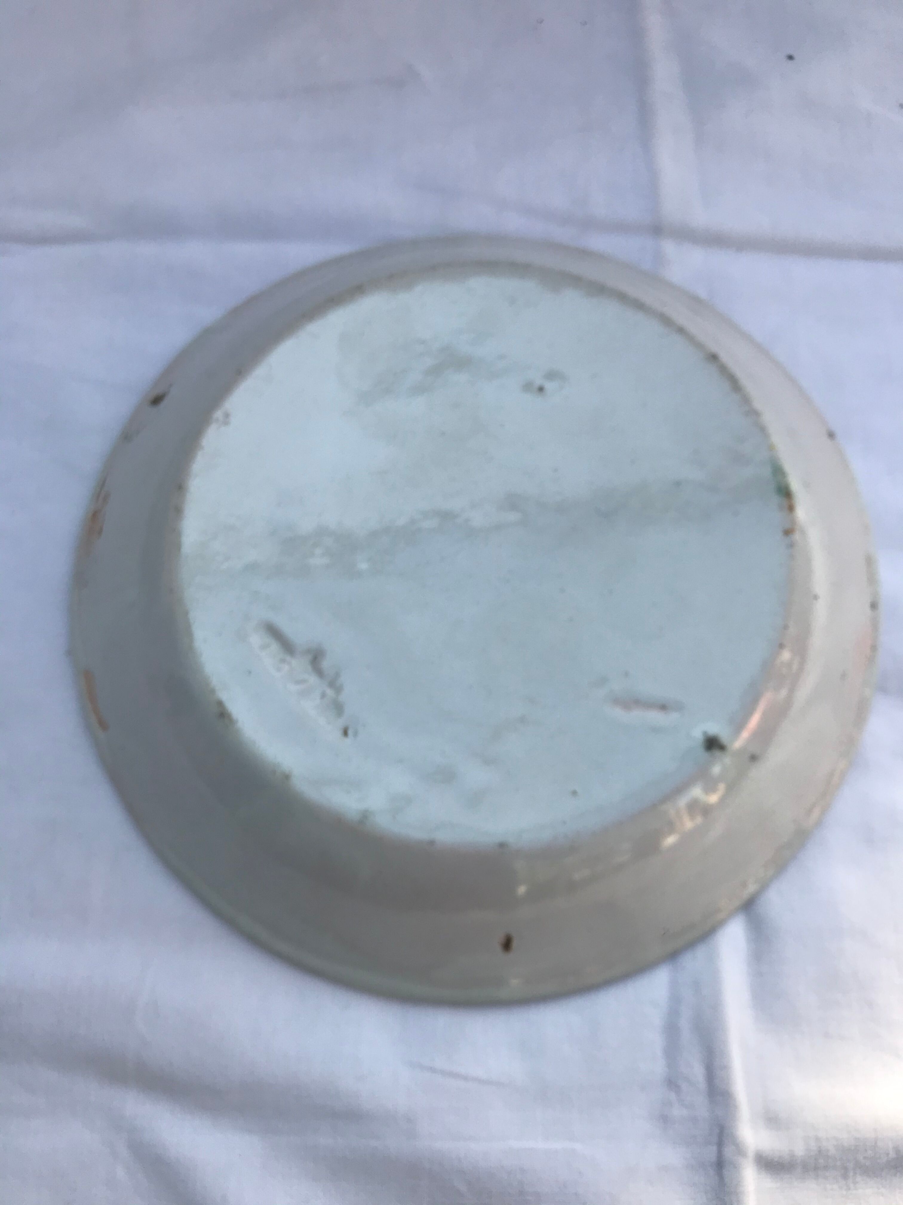 Ancient Plate Deco Ceramics White Drawings Flowers Painted Vintage