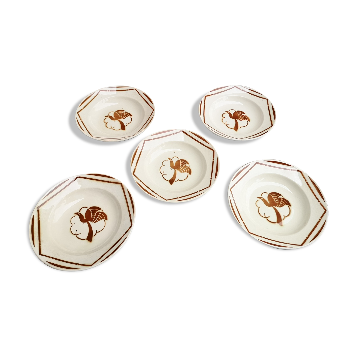 Set of 5 hollow plates signed Badonviller Collection Paradise bird décor