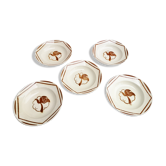 Set of 5 hollow plates signed Badonviller Collection Paradise bird décor