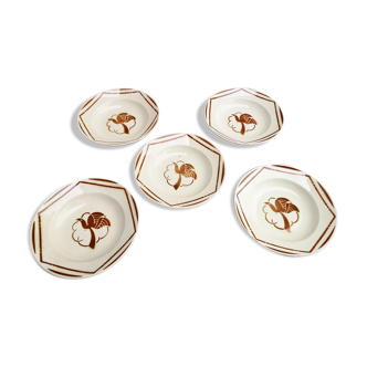 Set of 5 hollow plates signed Badonviller Collection Paradise bird décor