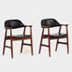 Set of two cowhorn desk arm chairs in black leatherette with teak frame, 1960s