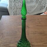 Italian carafe in Empoli glass, Boules model, green color, year 60.
