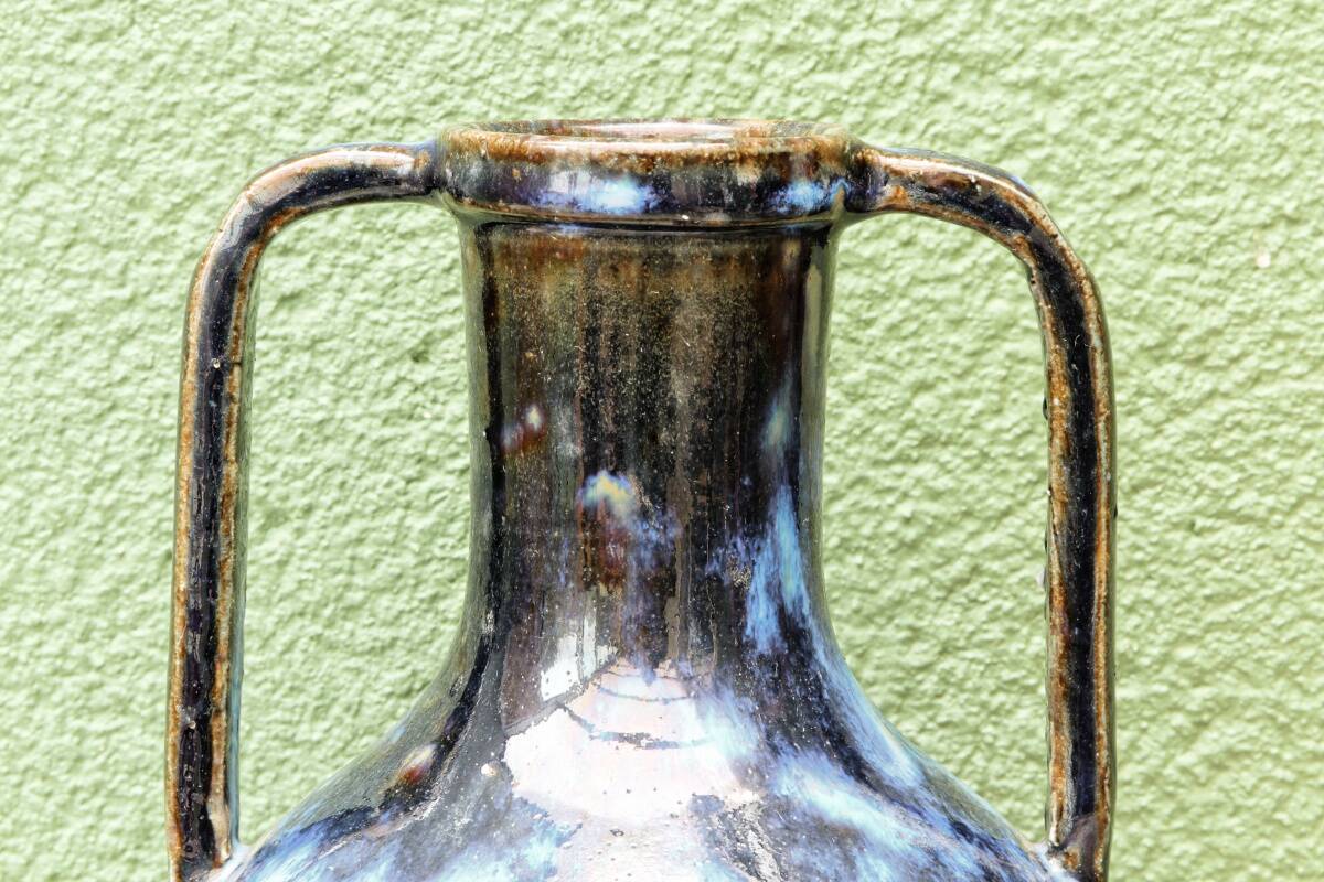 Blue flamed stoneware vase, Art Nouveau style, Reflex