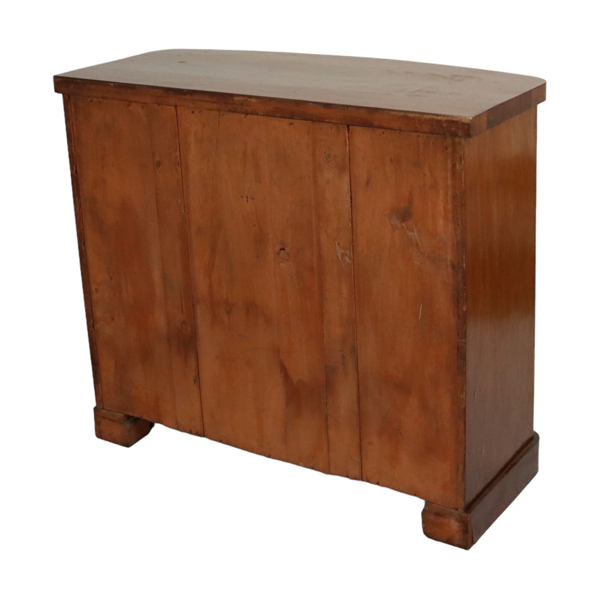 Antique english chest of drawers bow front mirrored mahogany veneer 120cm