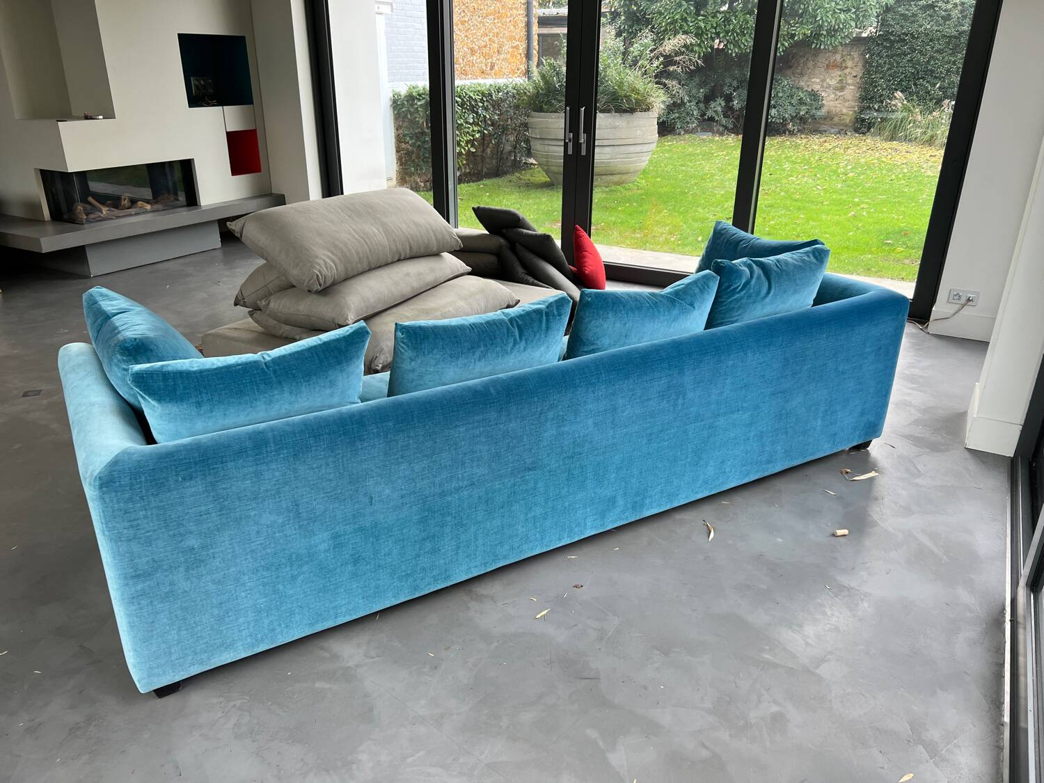Canapé 3 Places CARAVANE Collection Victor - Vert Velours Et Lin - 6 Coussins