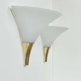Vintage pair of wall lights, Limburg, opaline and brass, Germany, 1970.