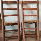 St of 2 raw wood and straw chairs