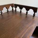 Nightstand, turned wooden bedside table opening with a drawer, vintage telephone table.