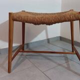 Hocker / Puff Stroh & Holz années 1960