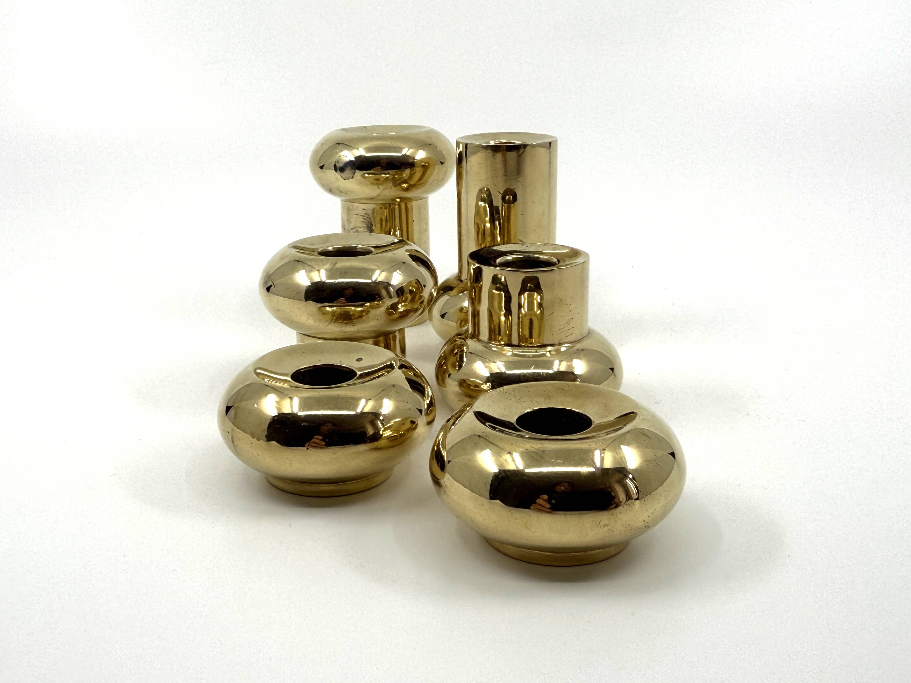 6 small brass candlesticks • Landskrona Mässing • Sweden • Circa 1978