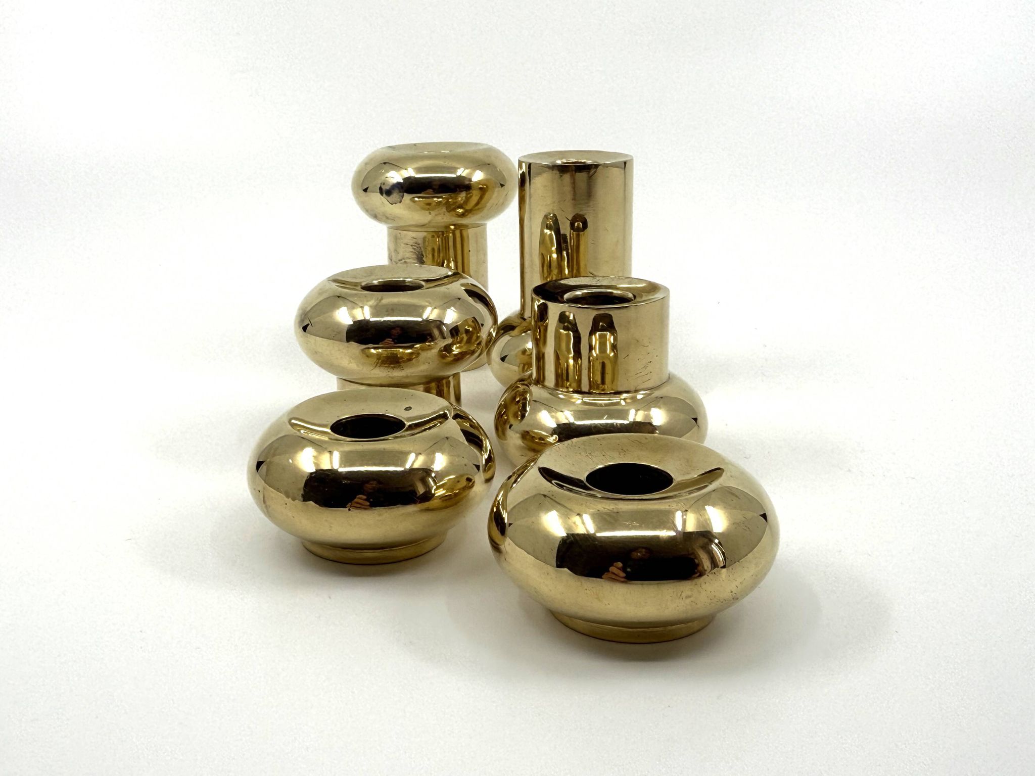 6 small brass candlesticks • Landskrona Mässing • Sweden • Circa 1978