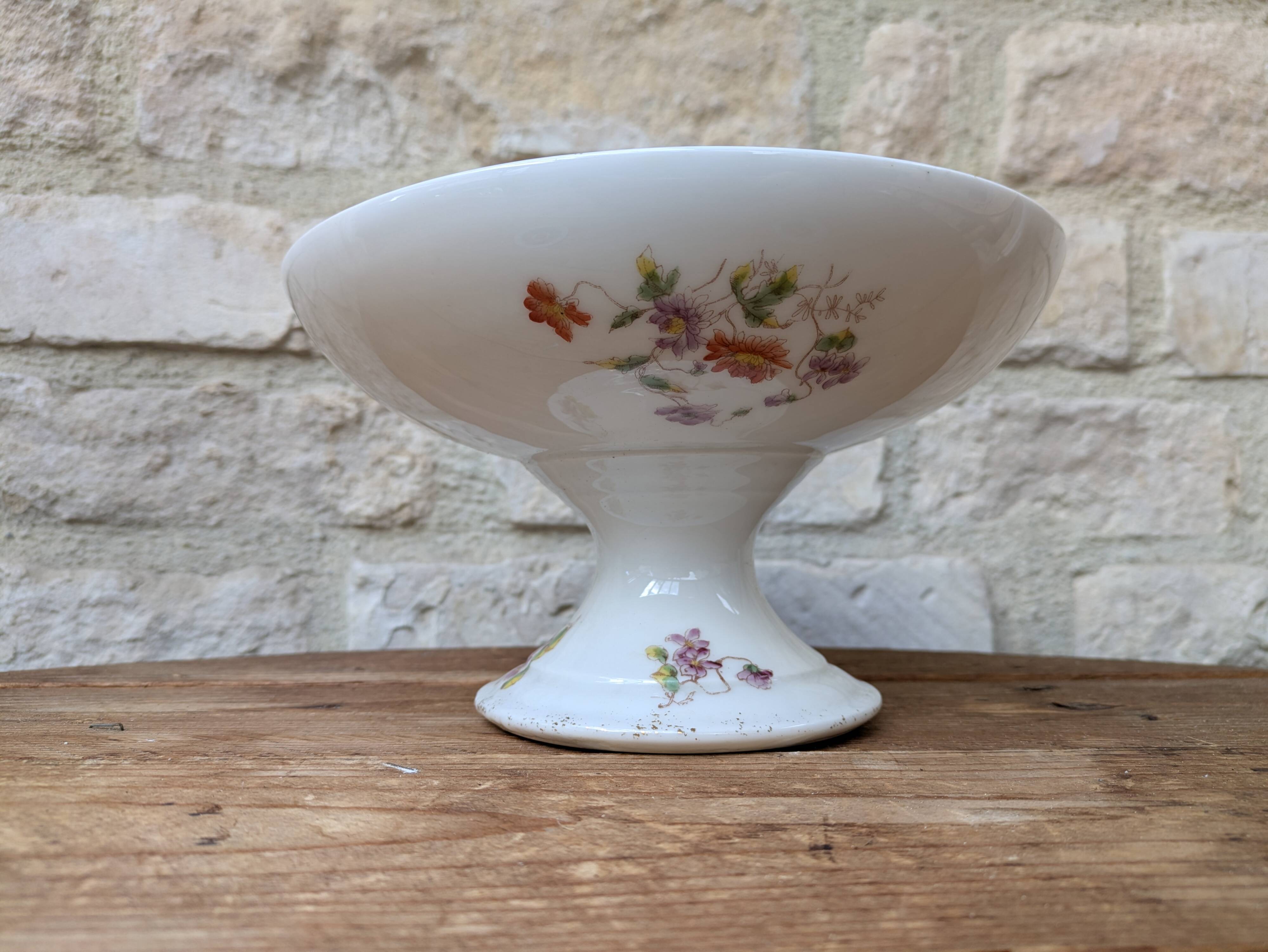 Old Limoges porcelain compote serving dish on pedestal