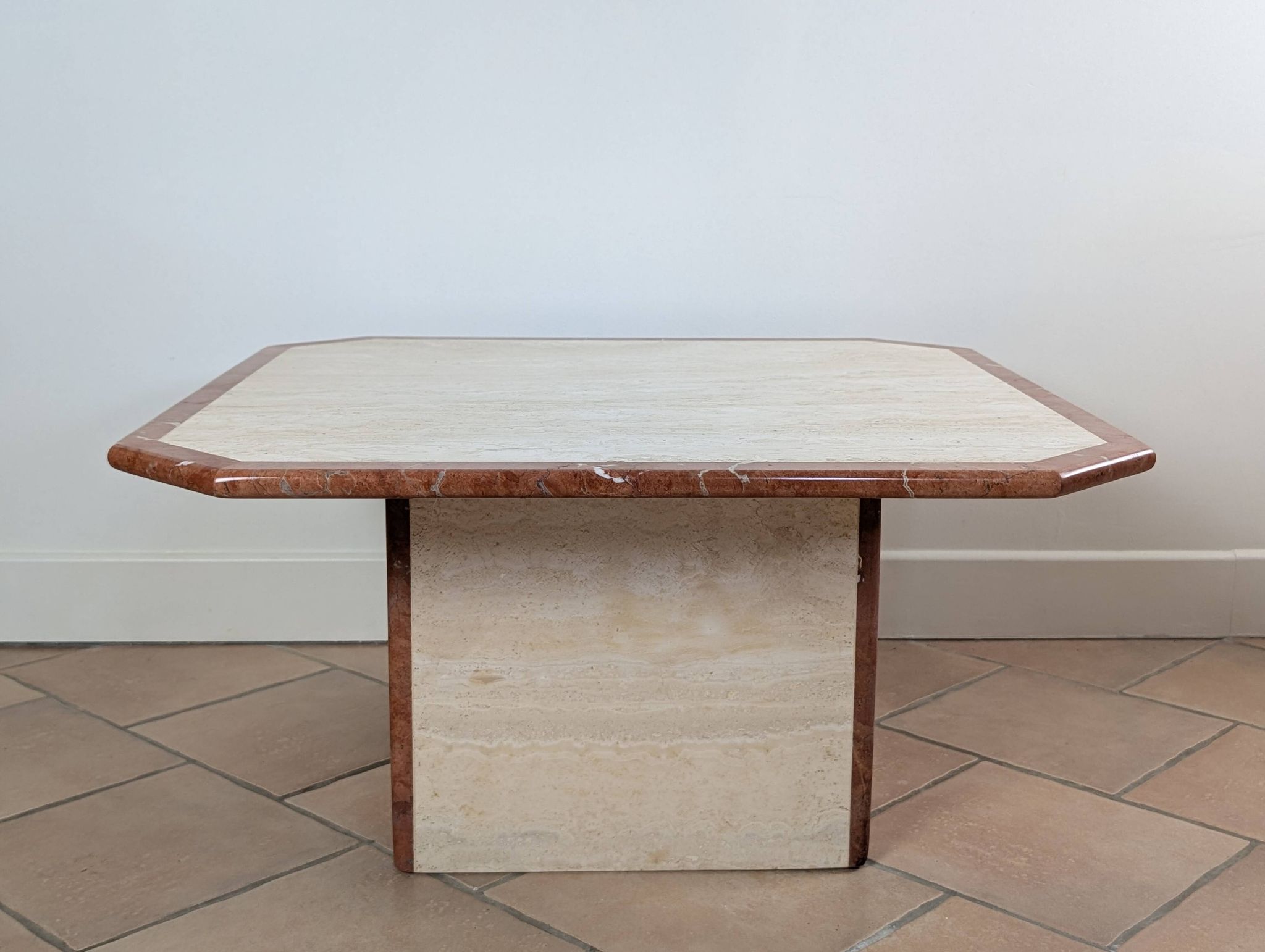 Travertine and marble coffee table