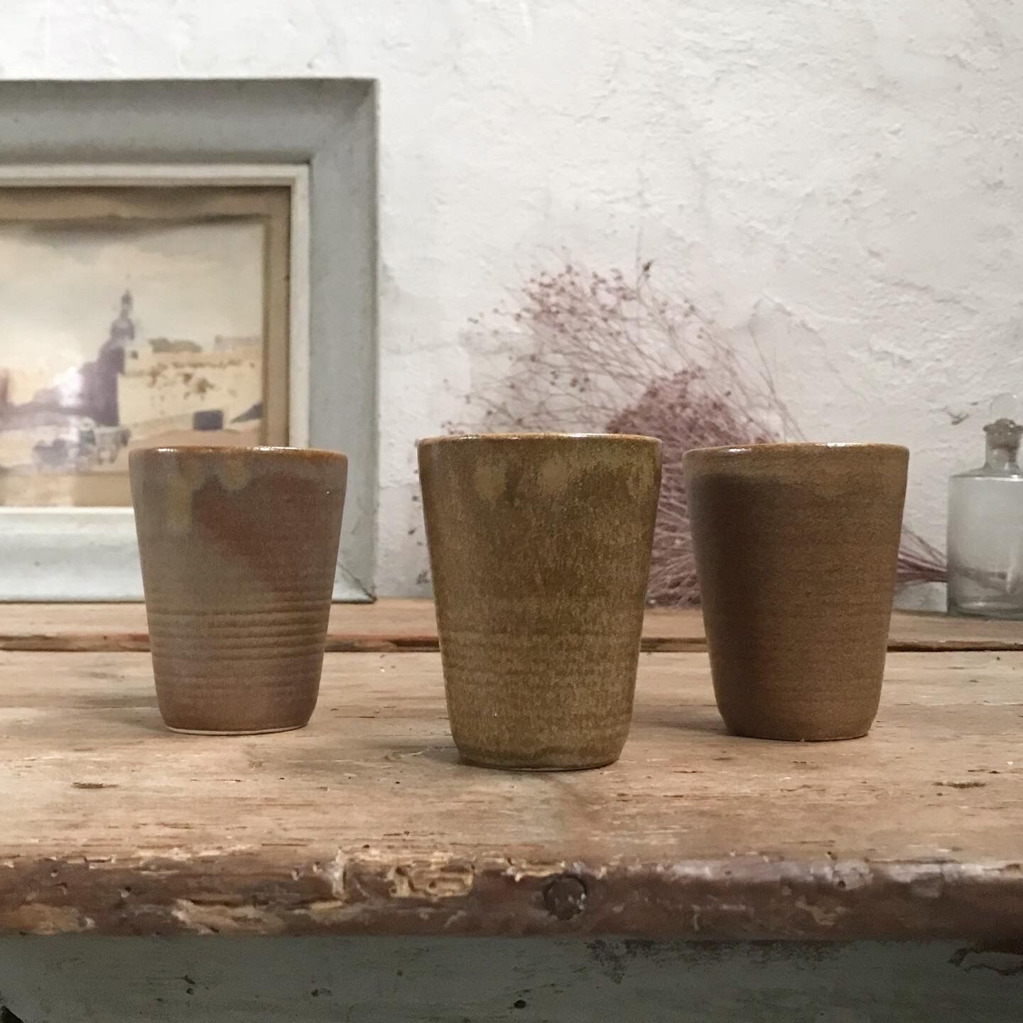Trio of Digoin stoneware glasses