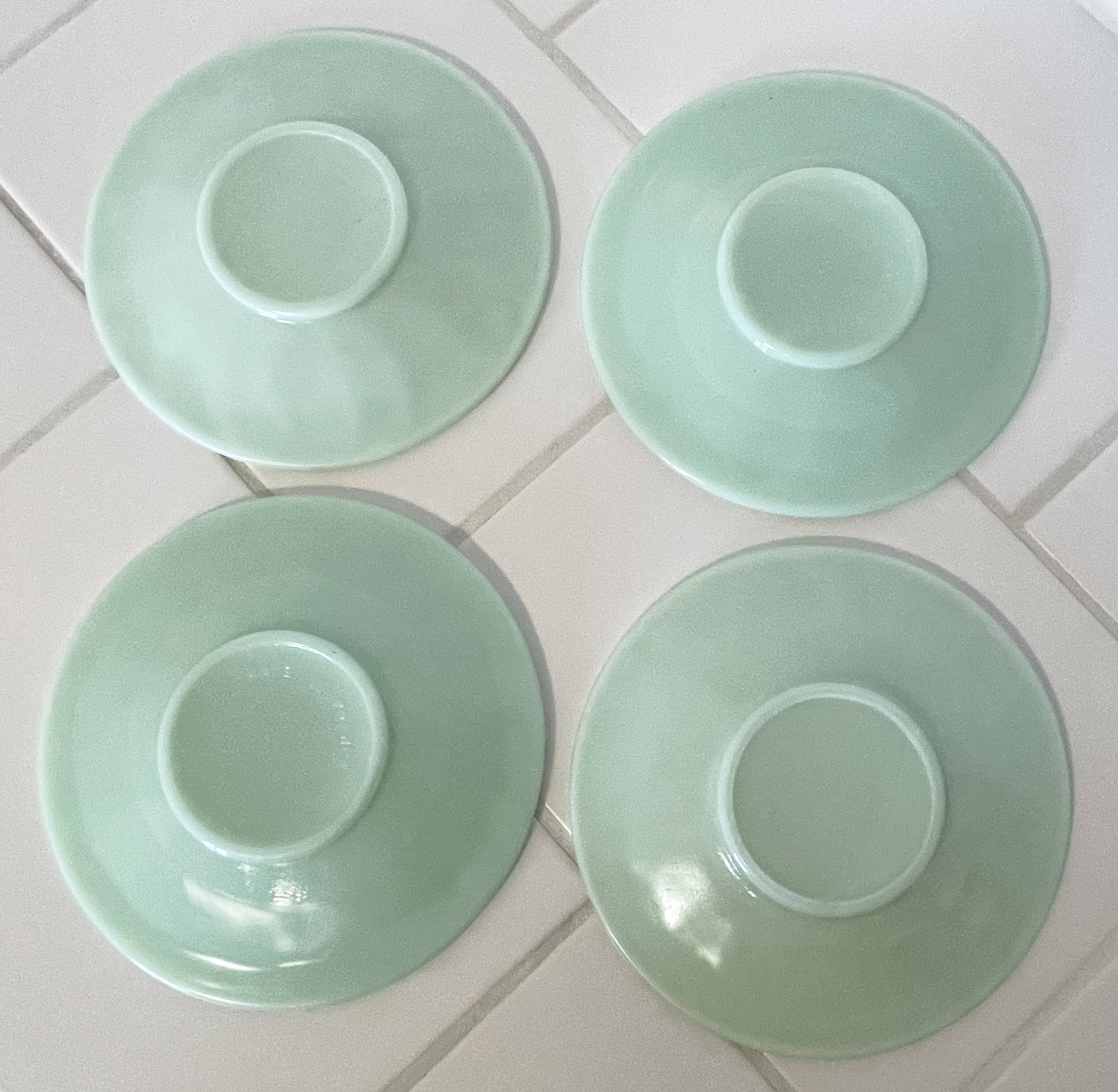 Set of 4 Mint Green Opaline Saucers with Swirl Motif, Made in France