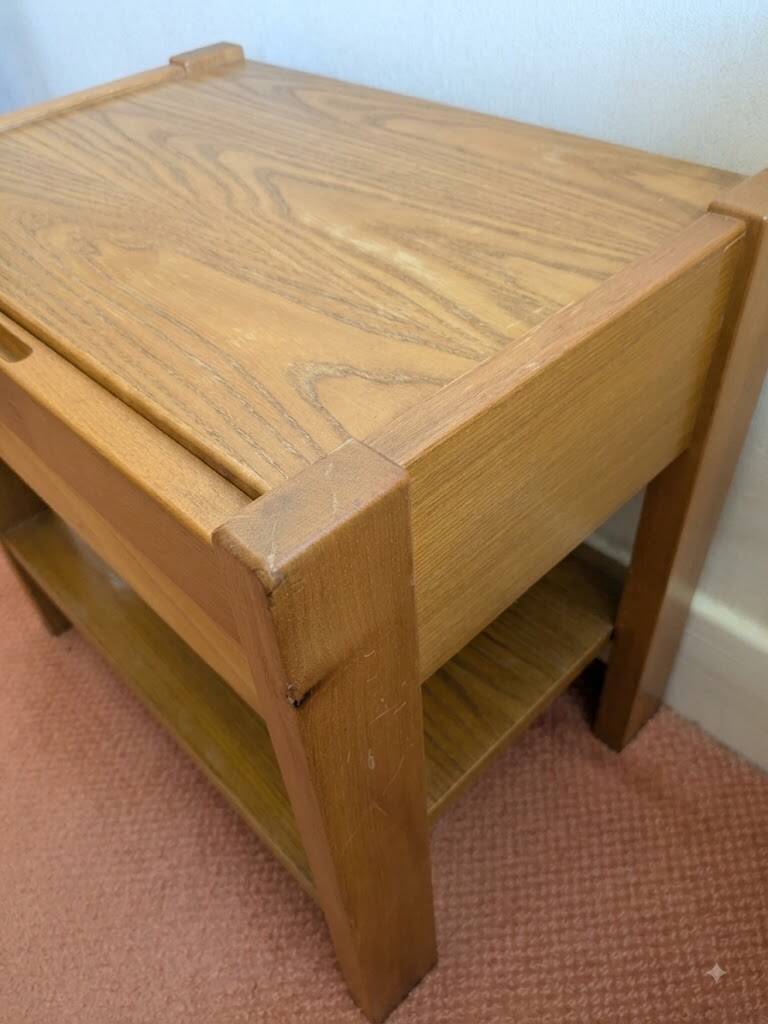 Pair of bedside tables in solid elm attributed to SIMAT, years