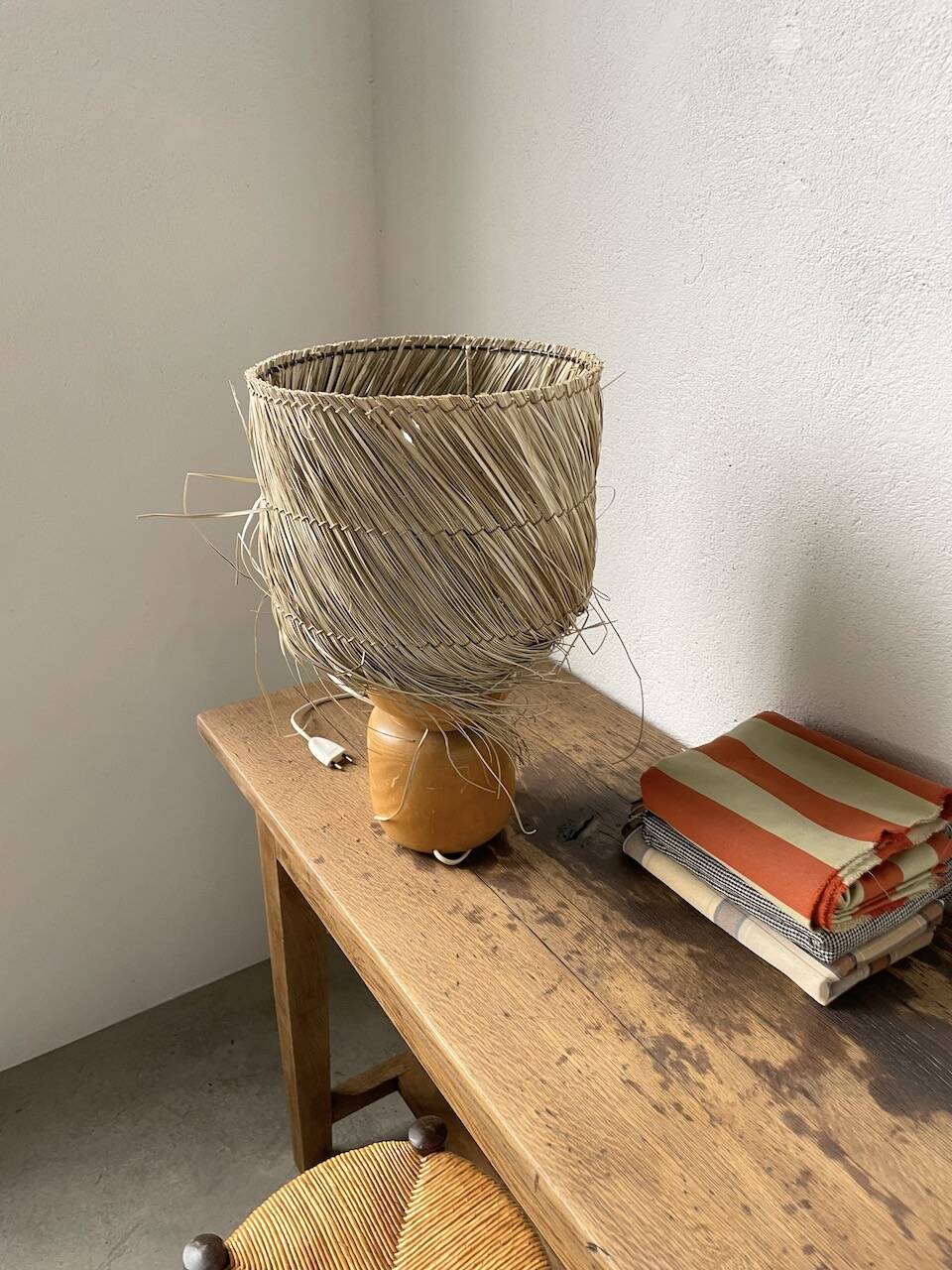 50s wood and straw lamp