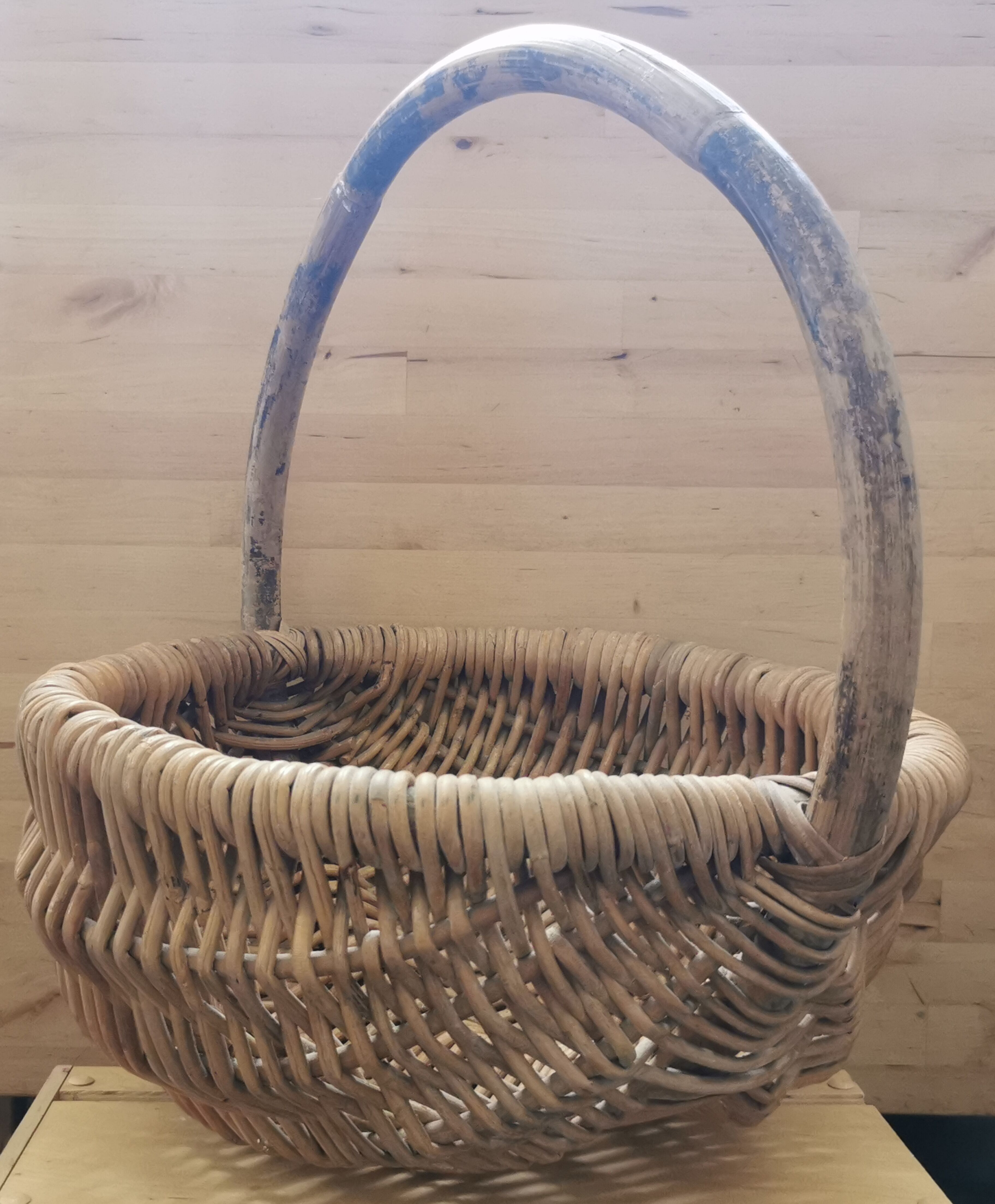 Large vintage basket braided wicker