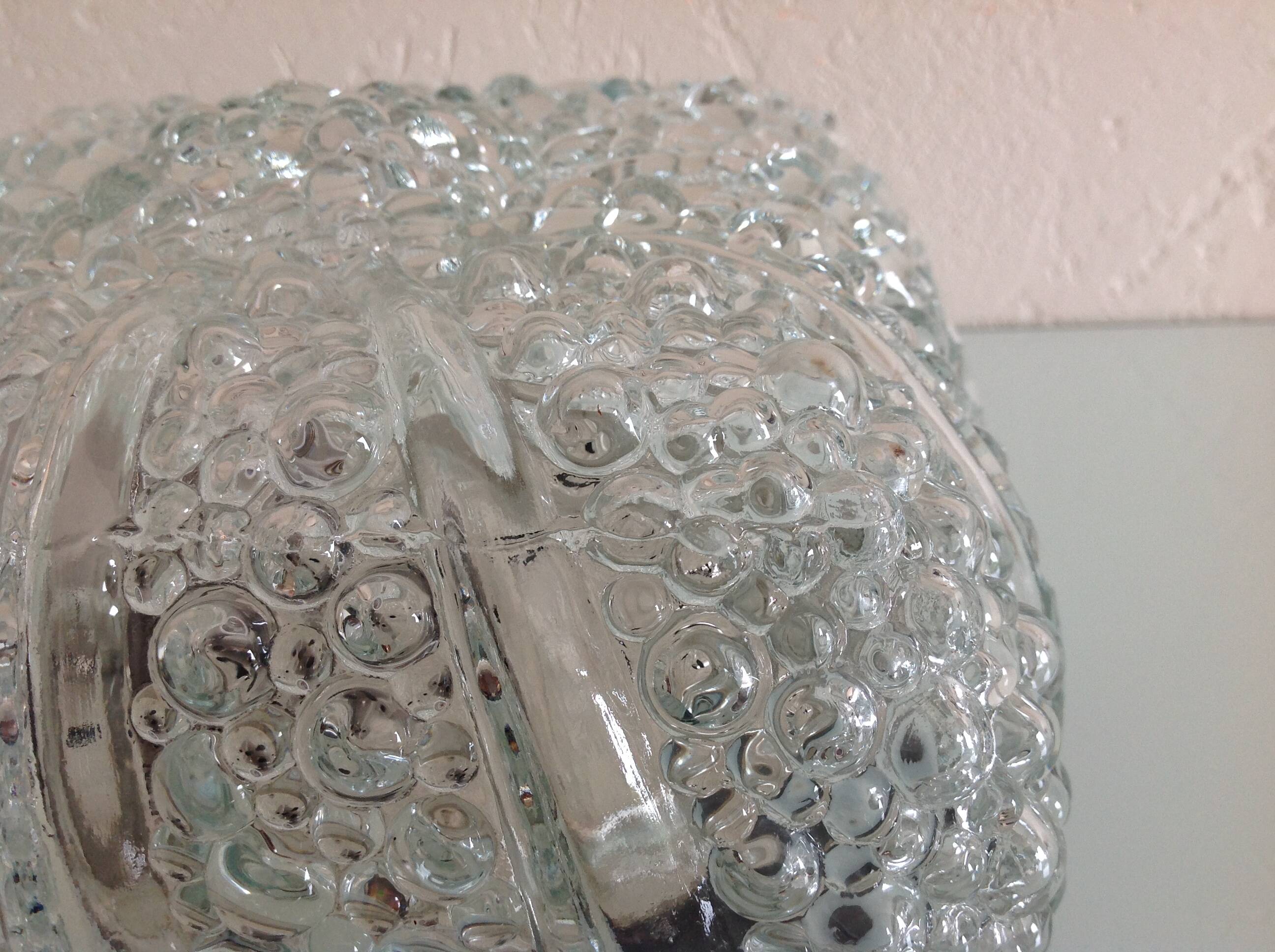 Plafonnier carré en verre bullé / vintage années 60-70